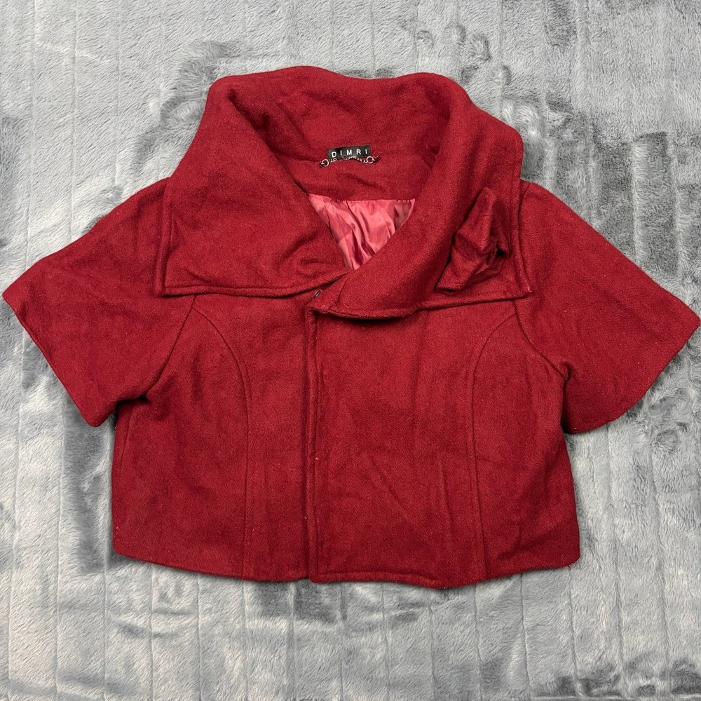 Dimri Womens Red Wool Blend Cropped Short Sleeve Jacket Oversized Collar Small